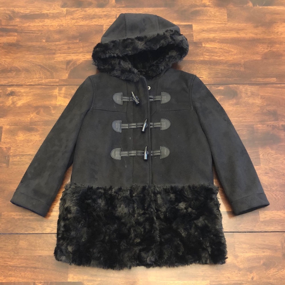 GAP kids suede/fur black hooded coat
